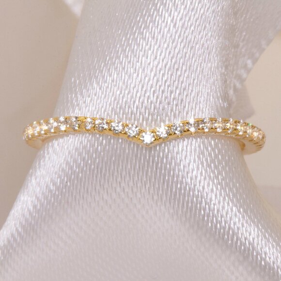 Gold Simulated Diamond Chevron Stacking Band Ring, CZ Dainty Stacking Band Rings - Picture 4 of 7